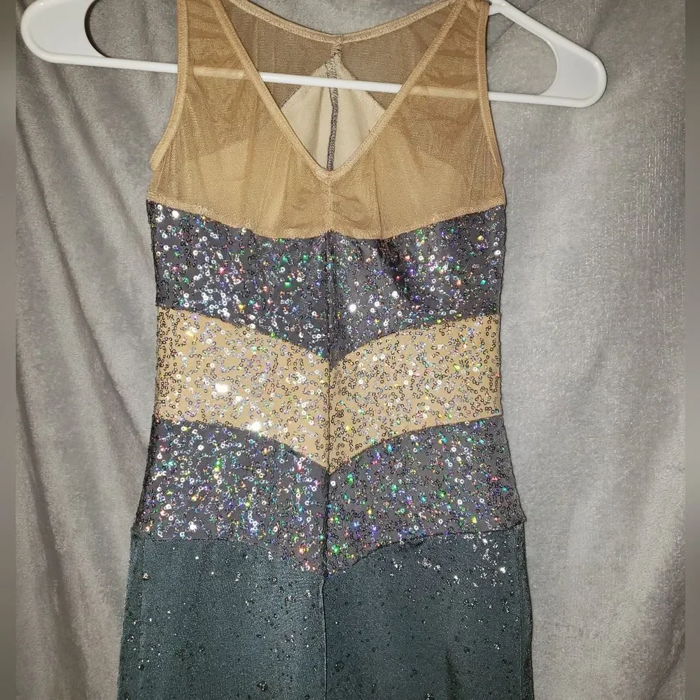 Jazz, Acro Dance Costume, Grey and tan sequence, Large Child